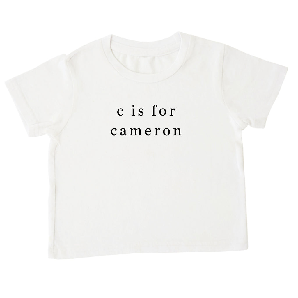 Example tee: 'c is for cameron'